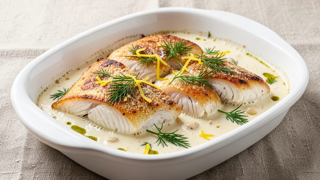 Baked Fish in Cream Sauce Recipe: Silky Dill-Infused Comfort in One Pan