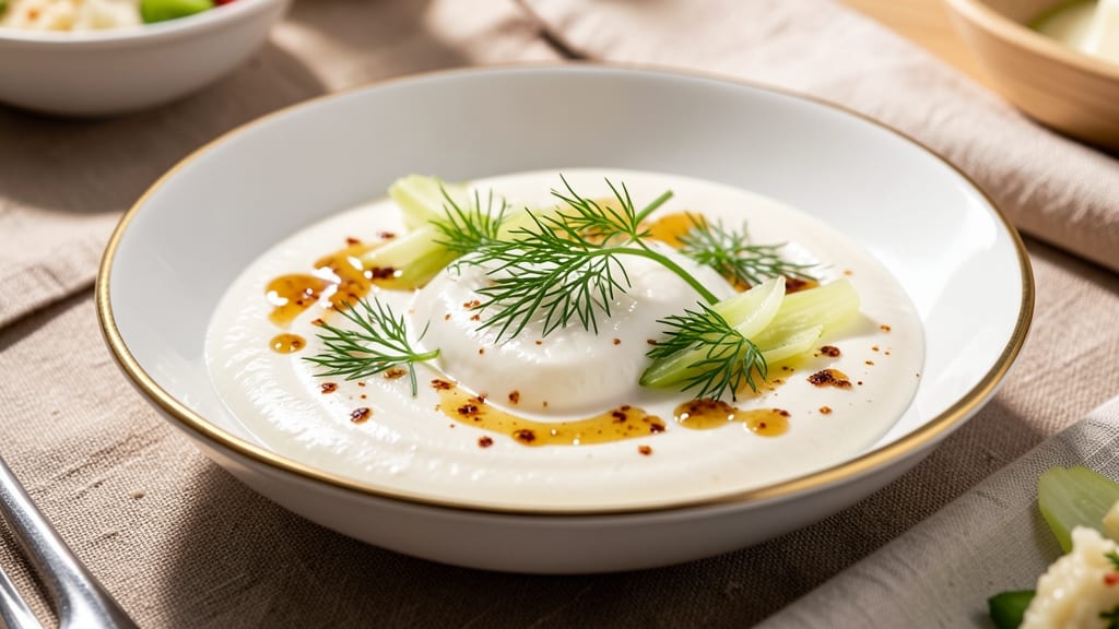 Arigatos White Sauce Recipe: Celery Crown Crunch Over Tangy Dill Cream